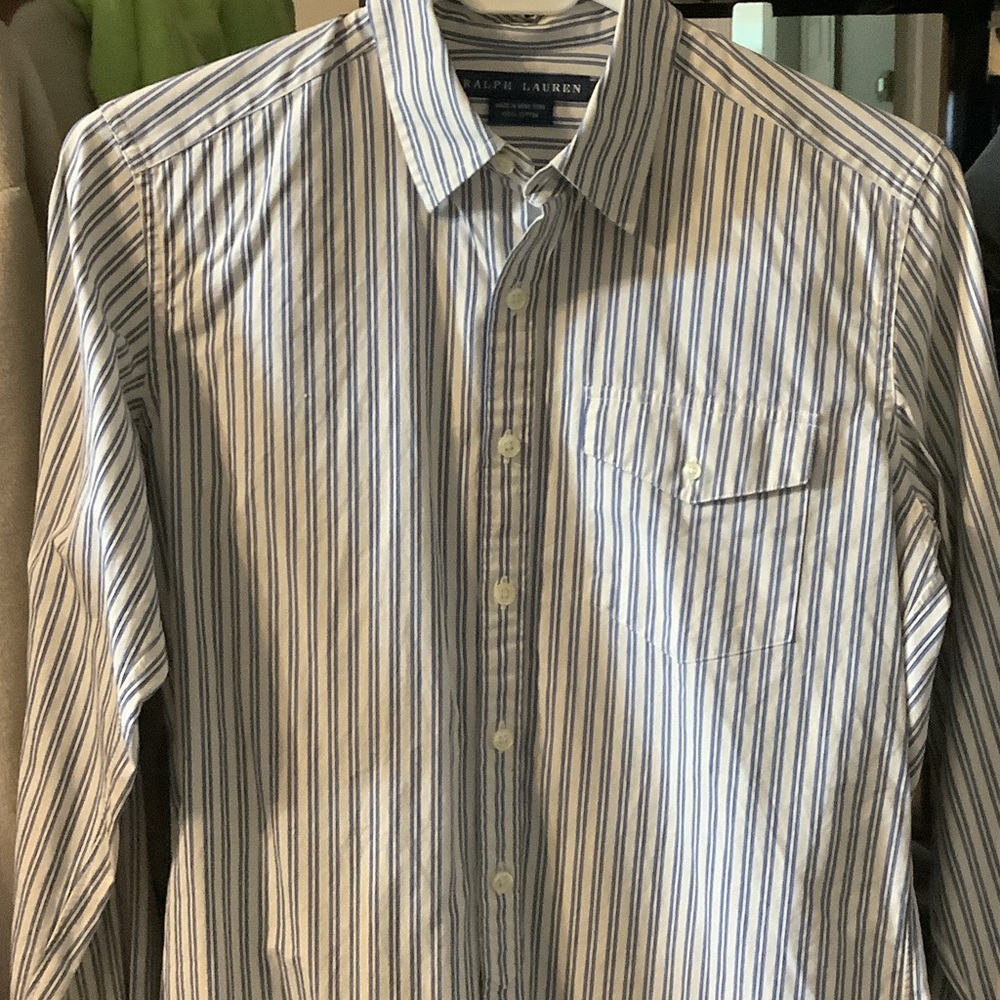 Ralph Lauren Women's Blue and White‎ Striped Shirt